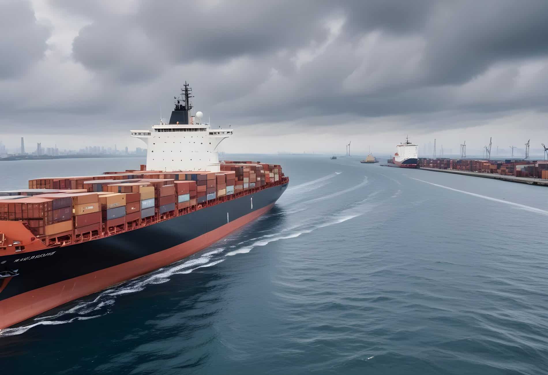 Enhanced Operational Efficiency | Real-Time Vessel Tracking | Monitoring Goods Movement | ADAMftd | Advanced Ship Mapping | Vessel Speed | Draught | Location | Anticipate Delays | Manage Risks | Shipment Security | Join the Waitlist Button | Cargo Ship at Sea | ADAMftd