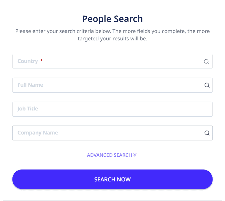 ADAMftd's People Search tool, which allows users to find detailed information by entering criteria such as full name, country, company name, address, industry, and sanctions status.